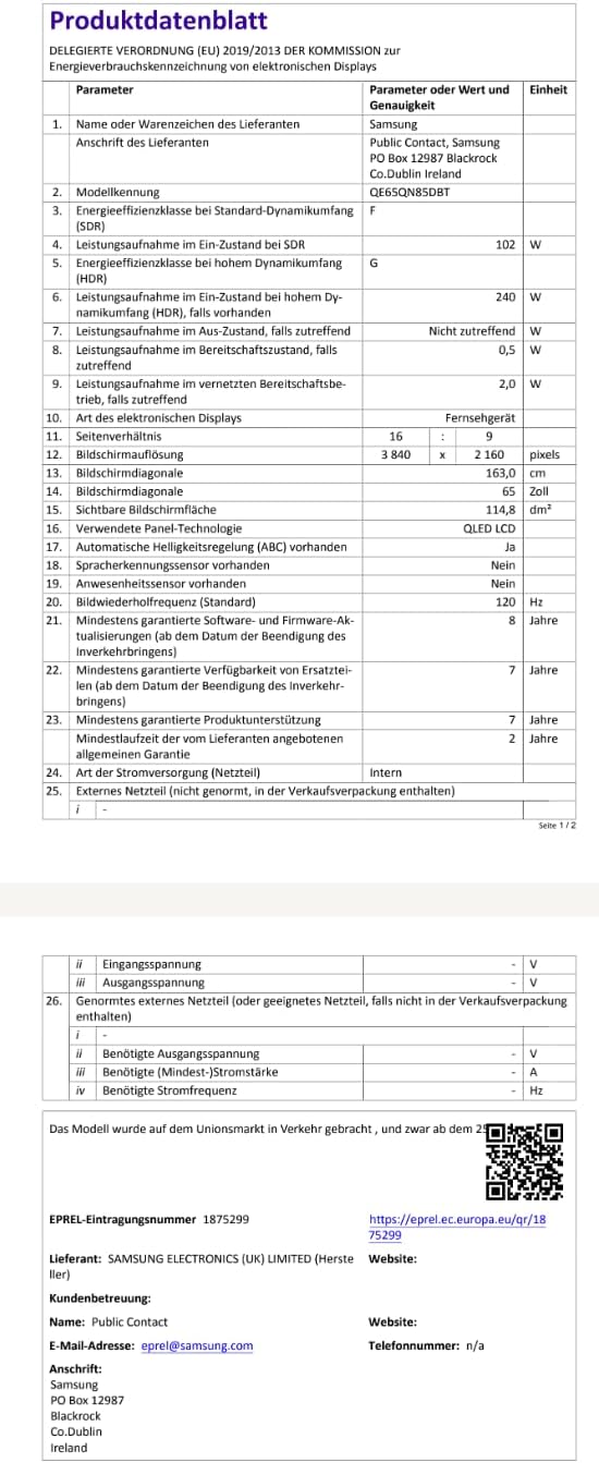 Samsung Neo QLED 4K QN85D 65 Zoll Fernseher, TV mit Neural Quantum 4K AI Gen2 Prozessor, Quantum-Matrix-Technologie, AI 4K Upscaling, Smart TV, KI TV, 65QN85D,[2024]