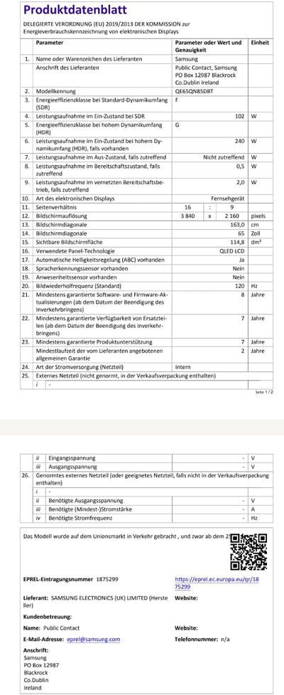 Samsung Neo QLED 4K QN85D 65 Zoll Fernseher, TV mit Neural Quantum 4K AI Gen2 Prozessor, Quantum-Matrix-Technologie, AI 4K Upscaling, Smart TV, KI TV, 65QN85D,[2024]