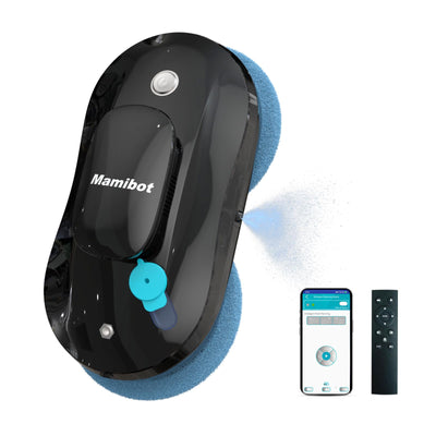 Mamibot W110-P Fensterputzroboter, automatischer intelligenter Navigations-Staubsauger Anti-Drop, mit APP und Fernbedienung, für Glas, Fliesen, 12 Stück Tücher (Schwarz)