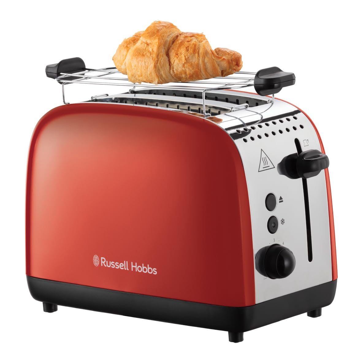 Russell Hobbs Toaster [für 2 Scheiben] Colours Plus Edelstahl Rot (extra breite Toastschlitze, inkl. Brötchenaufsatz, 6 Bräunungsstufen + Auftaufunktion, Lift & Look-Funktion, 1600W) 26554-56