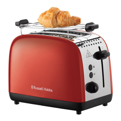 Russell Hobbs Toaster [für 2 Scheiben] Colours Plus Edelstahl Rot (extra breite Toastschlitze, inkl. Brötchenaufsatz, 6 Bräunungsstufen + Auftaufunktion, Lift & Look-Funktion, 1600W) 26554-56
