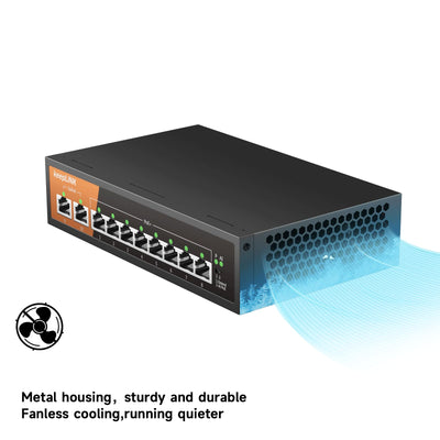 keepLiNK PoE Switch 10-Port Gigabit LAN Switch mit 8 PoE+ Ports, 2 1000Mbps Uplink Ports, 120w Built-in Power Supply, IEEE-802.3af/at PoE, Lüfterlos, Plug-and-Play, Robustes Metallgehäuse