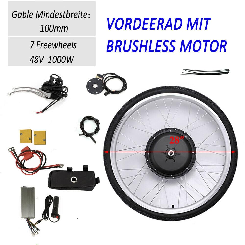DHQCQL E-Bike Umbausatz 28 Zoll, 48V 1000W Vorderrad E-Bike Conversion Kit, Elektro-Fahrrad Vorderrad Umbausatz für Snowbikes Elektrofahrräder Elektromotorräder