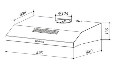 K&H Dunstabzugshaube 60cm, Unterbauhaube, LED, 200 m³/h, Energieklasse C, Metall-Fettfilter, UH01-60C-B (Schwarz)