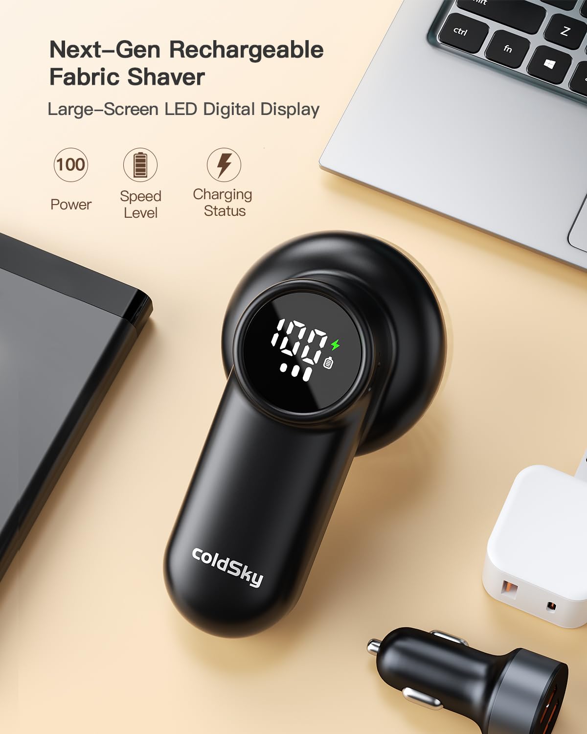 coldSky Wiederaufladbarer Stoffrasierer, Fusselrasierer mit Digitalanzeige, Pullover-Rasierer mit 6-Blatt-Klingen und Sicherheitsverriegelung, 3 Geschwindigkeiten Defuzzer Entfernen Sie Fuzz, Pillen