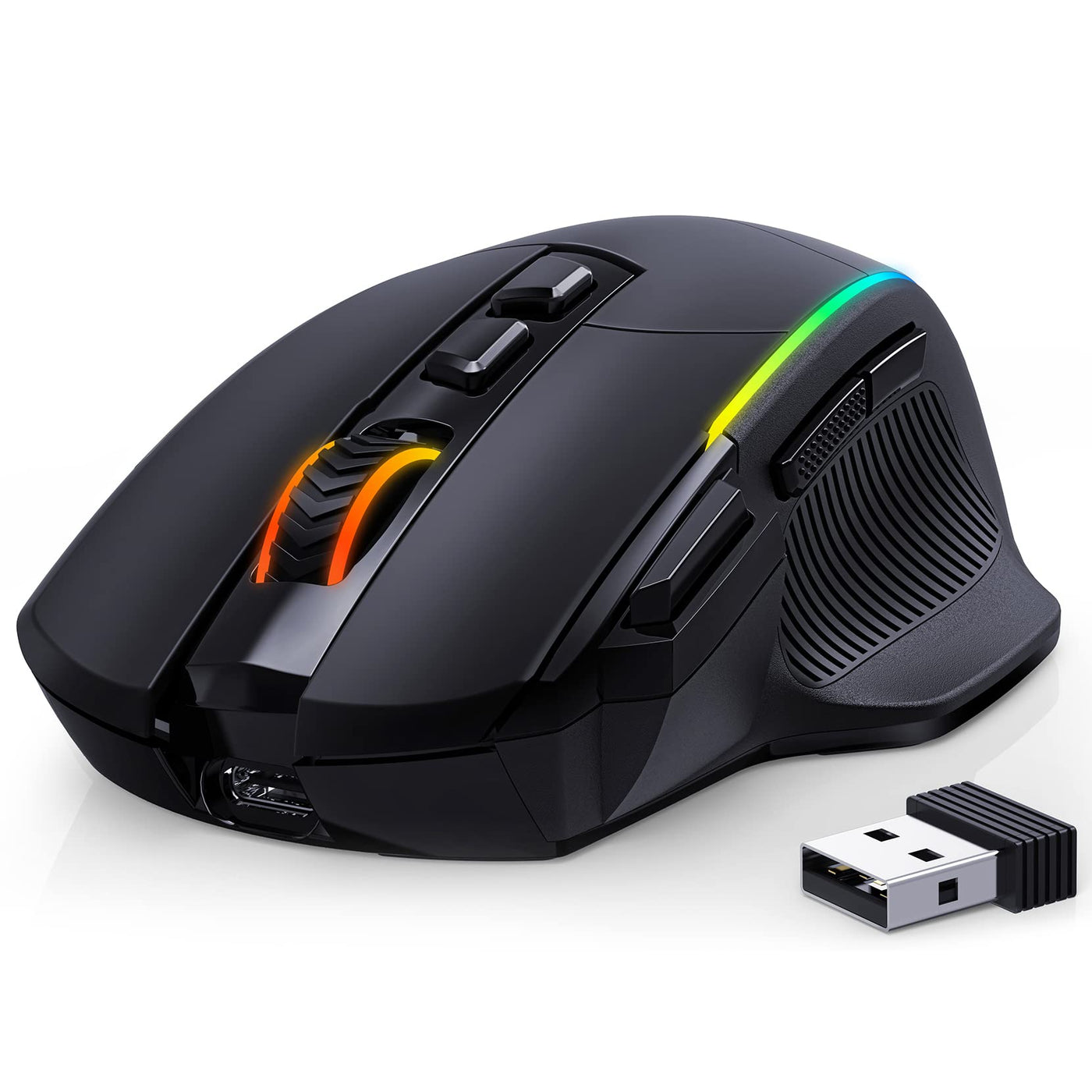 RisoPhy Gaming Maus Kabellose RGB,2.4G/USB-C/Bluetooth Maus mit 8 Programmierbare Tasten/10000DPI/7 RGB Beleuchtung,Wireless Ergonomische Maus für PC/Mac Gamer