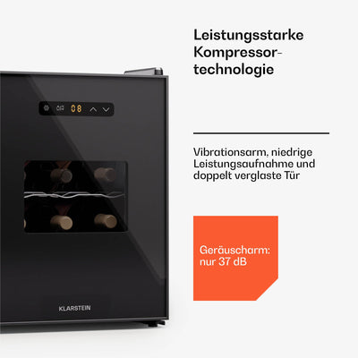 Klarstein Freistehender Weinkühlschrank 1 Zone, Getränkekühlschrank Klein, Kleiner Weinschrank, Wein-Kühlschrank Klein mit Glastür, Indoor/Outdoor Flaschenkühlschrank, Wine Fridge, 12 Flaschen