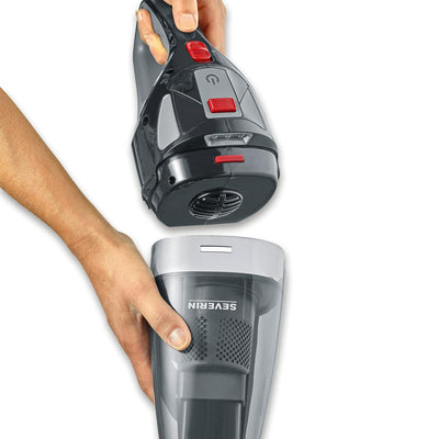 SEVERIN Akku Handstaubsauger kabellos 18,5V, 50 Min Laufzeit, Nass- & Trockensauger mit LED, rotierender Turbobürste & Tragetasche, ideal für Auto, Camping & Tierhaare, HV 7147