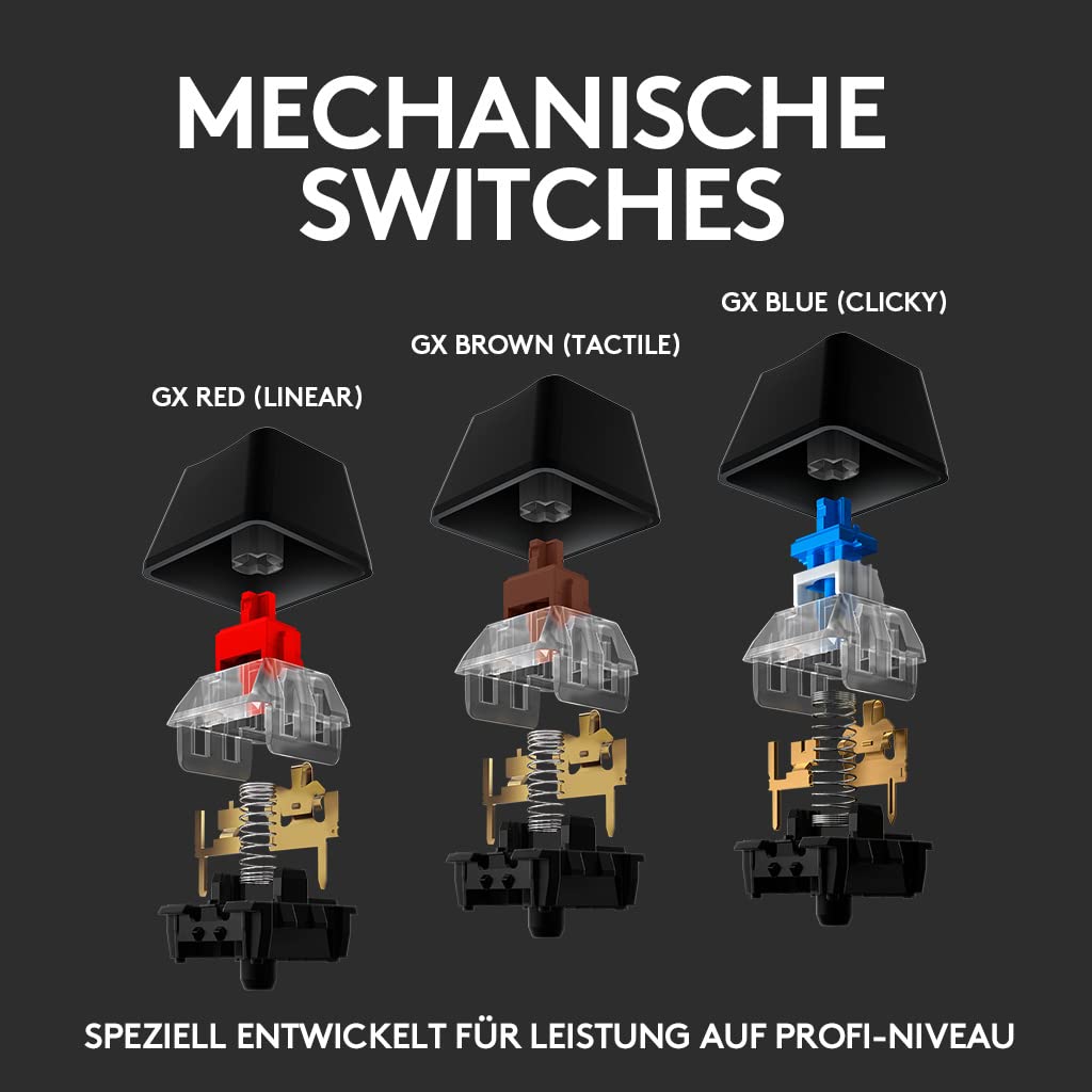 Logitech G513 mechanische Gaming-Tastatur, GX Brown Taktile Switches, RGB-Beleuchtung, USB-Durchschleife, Handballenauflage mit Memory Foam, Aluminium-Gehäuse, Deutsches QWERTZ-Layout - Carbon/Schwarz