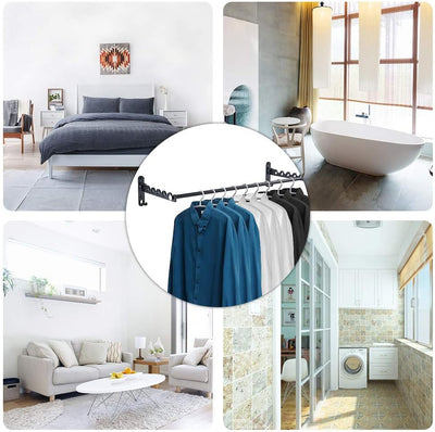 LIVEHITOP Kleiderstange Wand, Faltbarer Wäscheständer Zubehör Kleiderbügel Hakenstange Stange Aluminium für Badezimmer Schlafzimmer Hotel (Schwarz, 2)