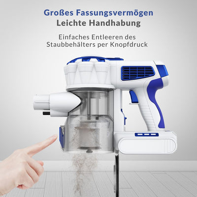 Monzana® Akku Staubsauger Kabellos Schnellladefunktion Beutellos 40min Handstaubsauger Stabstaubsauger Teppich Tierhaare Auto HEPA Filter Blau