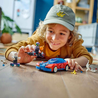 LEGO Marvel Spider-Mans Rennauto & Venom Green Goblin, Spidey-Spielzeug für Rollenspiele mit Superhelden-Figuren und baubarem Auto, Geschenk für Kinder, Jungs und Mädchen ab 7 Jahren 76279