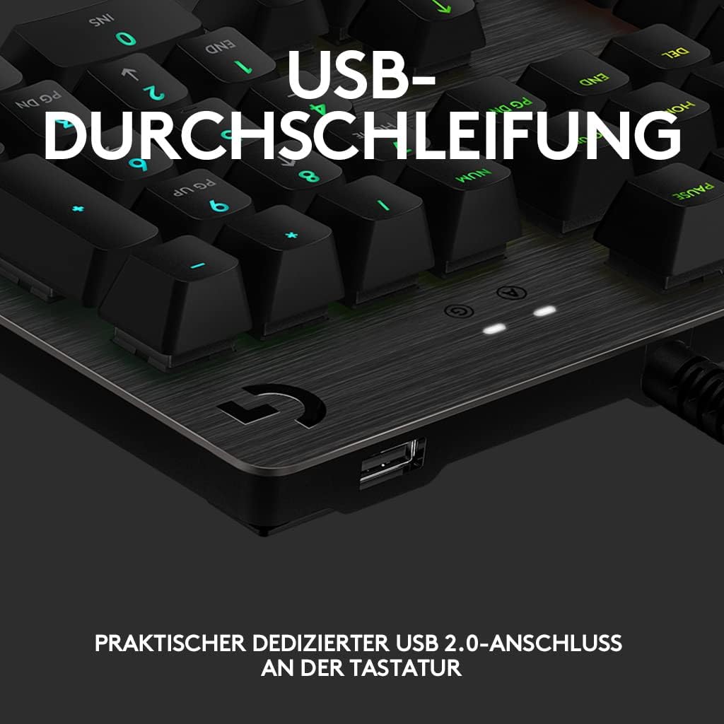 Logitech G513 mechanische Gaming-Tastatur, GX Brown Taktile Switches, RGB-Beleuchtung, USB-Durchschleife, Handballenauflage mit Memory Foam, Aluminium-Gehäuse, Deutsches QWERTZ-Layout - Carbon/Schwarz