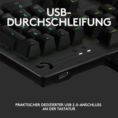 Logitech G513 mechanische Gaming-Tastatur, GX Brown Taktile Switches, RGB-Beleuchtung, USB-Durchschleife, Handballenauflage mit Memory Foam, Aluminium-Gehäuse, Deutsches QWERTZ-Layout - Carbon/Schwarz