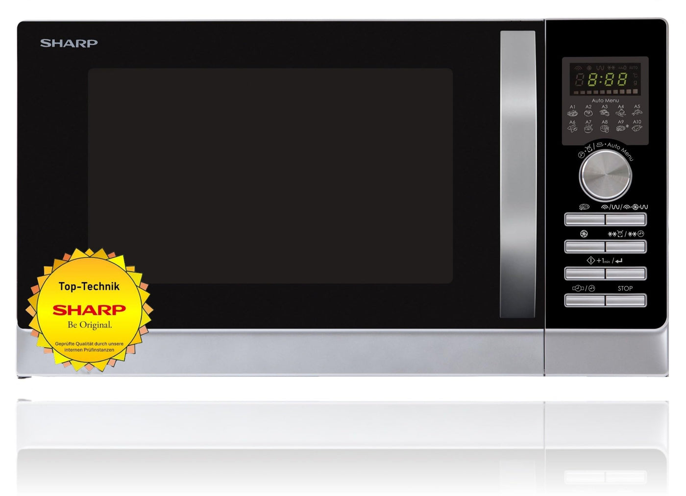 Sharp R843INW 4-in-1 Mikrowelle mit Heißluft, Grill und Konvektion/ 25 L/ 800 W/ 1000 W Infrarotgrill/ 2500 Konvection/ 10 Automatikprogramme/ Pizza-Programm/ Metalldrehteller (30 cm)/ silber