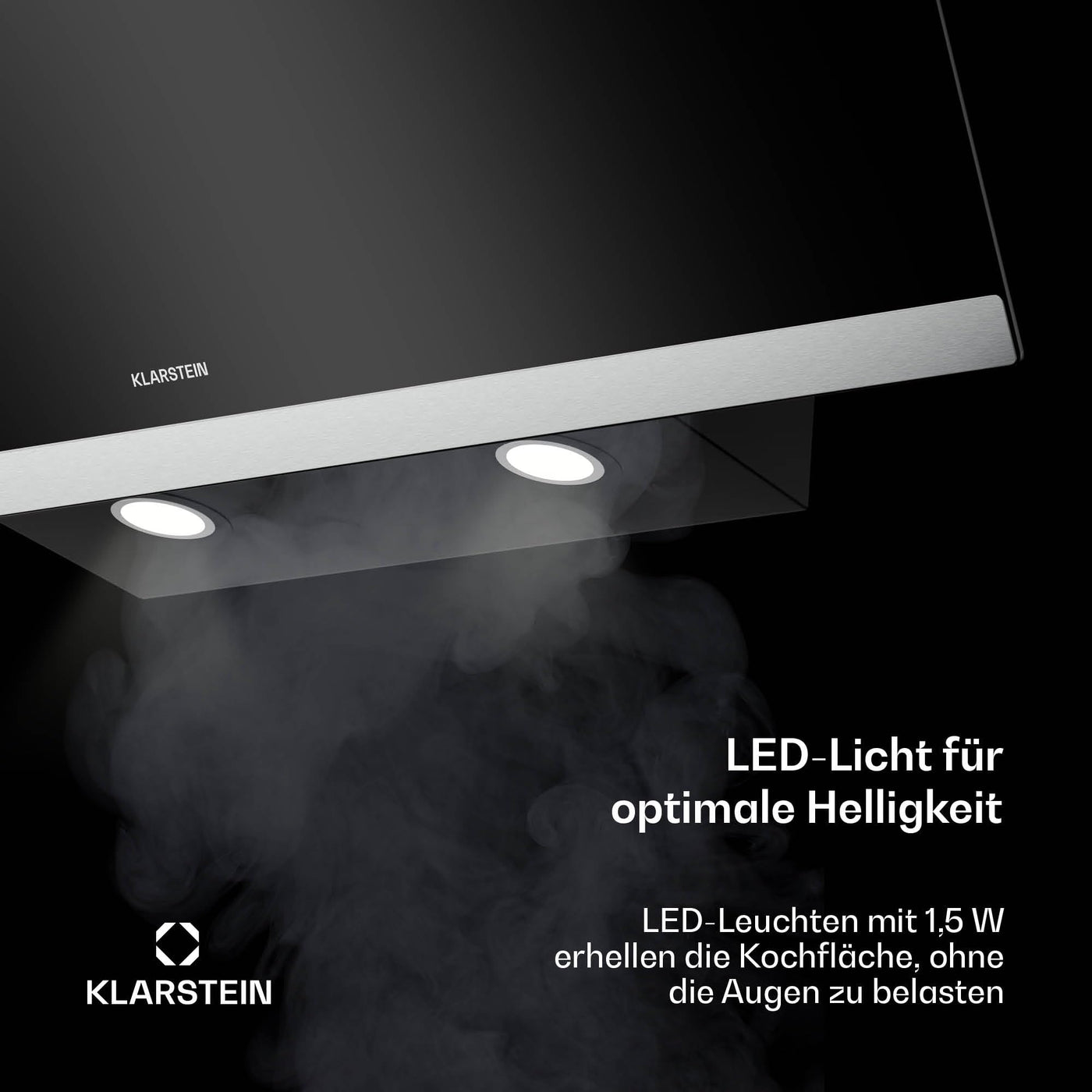 Klarstein FlashLine Dunstabzugshaube – 90 cm Kopffreihaube, Touchscreen, 524 m³/h, A++ Energieeffizienz, LED-Beleuchtung, 34,5 dB, Schwarz, Abluft- und Umluftbetrieb