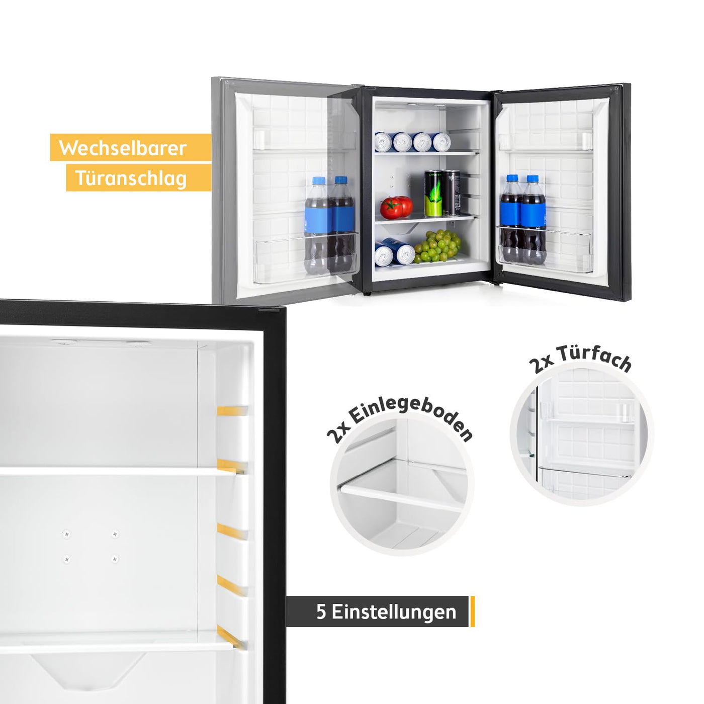 TZS First Austria lautloser Minikühlschrank | Getränkekühlschrank | Minibar | Wechselbarer Türanschlag | LED-Licht | ohne Gefrierfach | Glasdesign | 40L