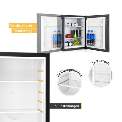 TZS First Austria lautloser Minikühlschrank | Getränkekühlschrank | Minibar | Wechselbarer Türanschlag | LED-Licht | ohne Gefrierfach | Glasdesign | 40L