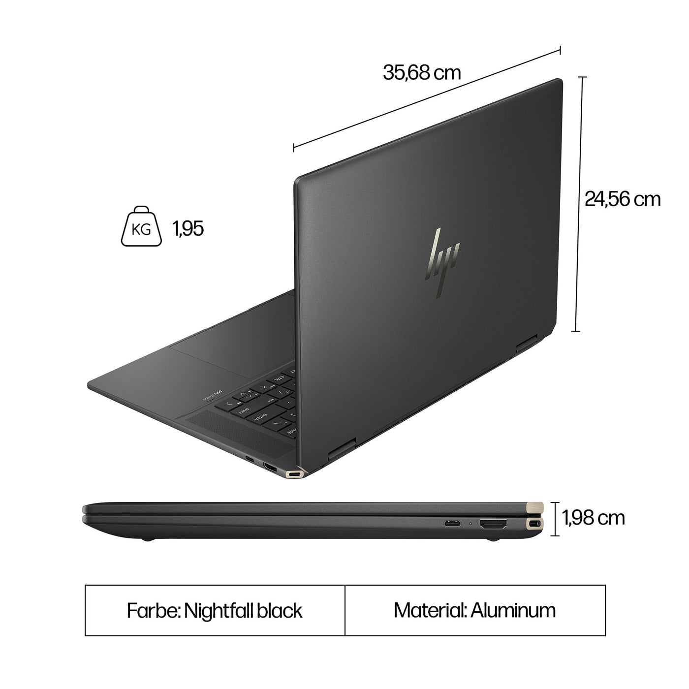 HP Spectre x360 2-in-1 Convertible Laptop | Intel Core Ultra 7 155H mit integrierter KI | 16" WQXGA IPS Touchscreen | 16GB RAM | 1TB SSD | Intel Arc Graphics | Win11 | QWERTZ Copilot Key | Schwarz
