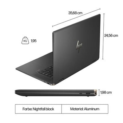 HP Spectre x360 2-in-1 Convertible Laptop | Intel Core Ultra 7 155H mit integrierter KI | 16" WQXGA IPS Touchscreen | 16GB RAM | 1TB SSD | Intel Arc Graphics | Win11 | QWERTZ Copilot Key | Schwarz