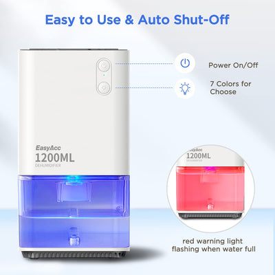 Luftentfeuchter Elektrischer,EasyAcc 1200ml Entfeuchter Klein Leise Tragbarer Mini Raumentfeuchter Automatischer Gegen Feuchtigkeit Dehumidifier für Büro,Schlafzimmer,Badezimme Farbige Nachtlicht
