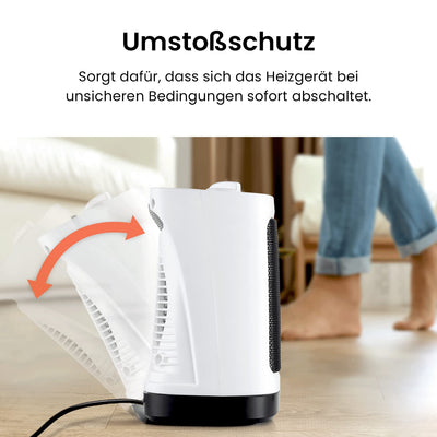 Pro Breeze 2000W Mini Keramik Heizlüfter energiesparend mit automatischer Oszillation, Zwei Leistungsstufen, Kleine Elektroheizung leise für Wohnzimmer, Büro, Terasse - Weiß