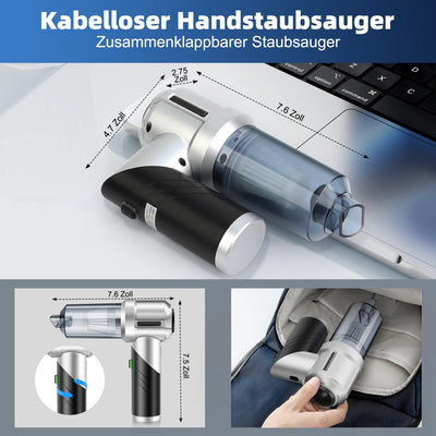 Quilted Northern Handstaubsauger, 15000Pa Akku Handstaubsauger, 3 in 1 Faltbar Auto-Staubsauger, Mini Staubsauger mit Bürstenloser Motor, Nass&Trocken Kabelloser Staubsauger für Auto, Haus, Küche