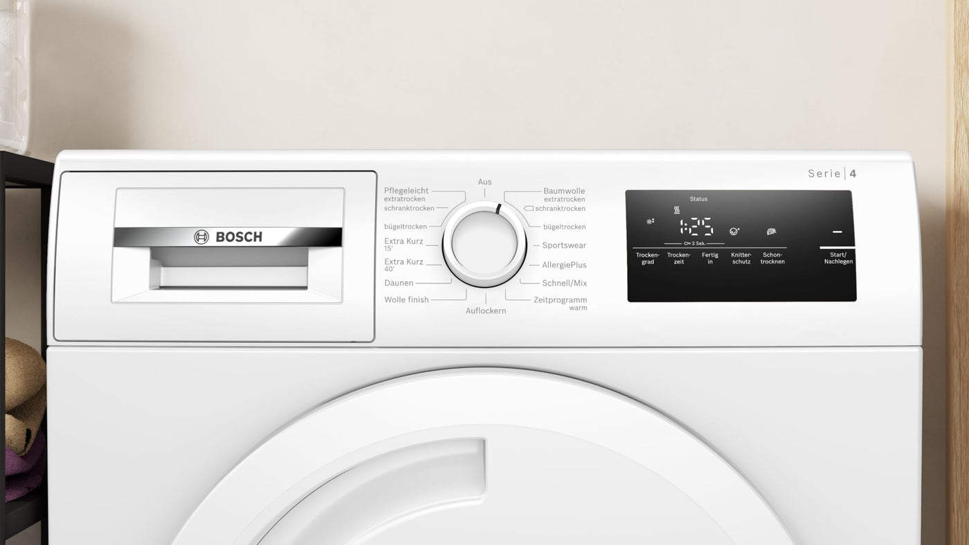 Bosch WTN83203 Serie 4 Kondenstrockner, 8 kg, Auto Dry: optimale Trocknung, Anti-Vibration-Design: mehr Standfestigkeit, Rekordverdächtig schnell, Sensitive-Drying-System