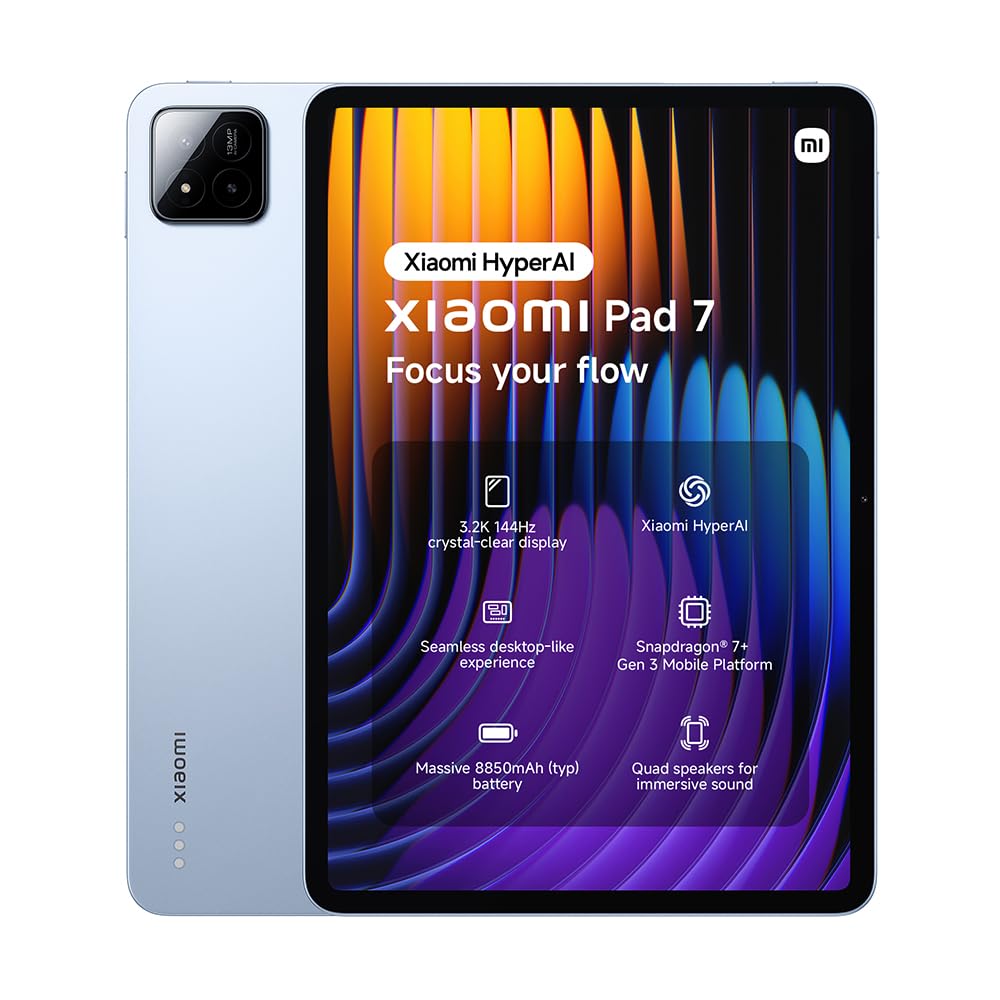 XIAOMI Pad 7 Tablet, 11.2 Zoll, 8+256GB, Blau, 3.2K 144Hz Display, Snapdragon 7+ Gen 3, 8850mAh Akku, 45W TurboCharge, HyperAI, Quad-Lautsprecher, Nahtloses Desktop-ähnliches Erlebnis