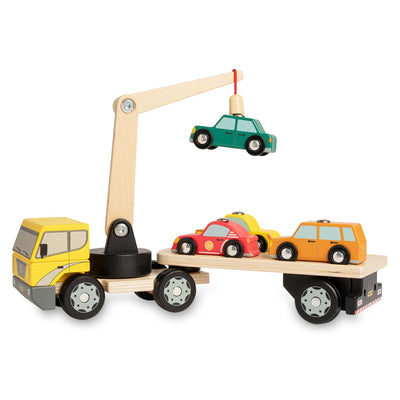 Nene Toys Autotransporter aus Holz mit Kran & 4 Magnet-Autos – Magnetspielzeug für Kinder ab 2 Jahren – Montessori Holzspielzeug & Lernspiel mit Fahrzeugen – Geschenk Jungen Mädchen 2 3 Jahren