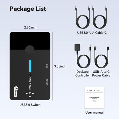 AILVLVNG USB 3.0 Switch 2 PC Sharing USB C & A Geräte, USB Schalter 2 In 4 Out Sharing Tastatur Maus und Drucker USB Umschalter für 2 Computer mit Desktop Controller und 2 USB 3.0 Kabel