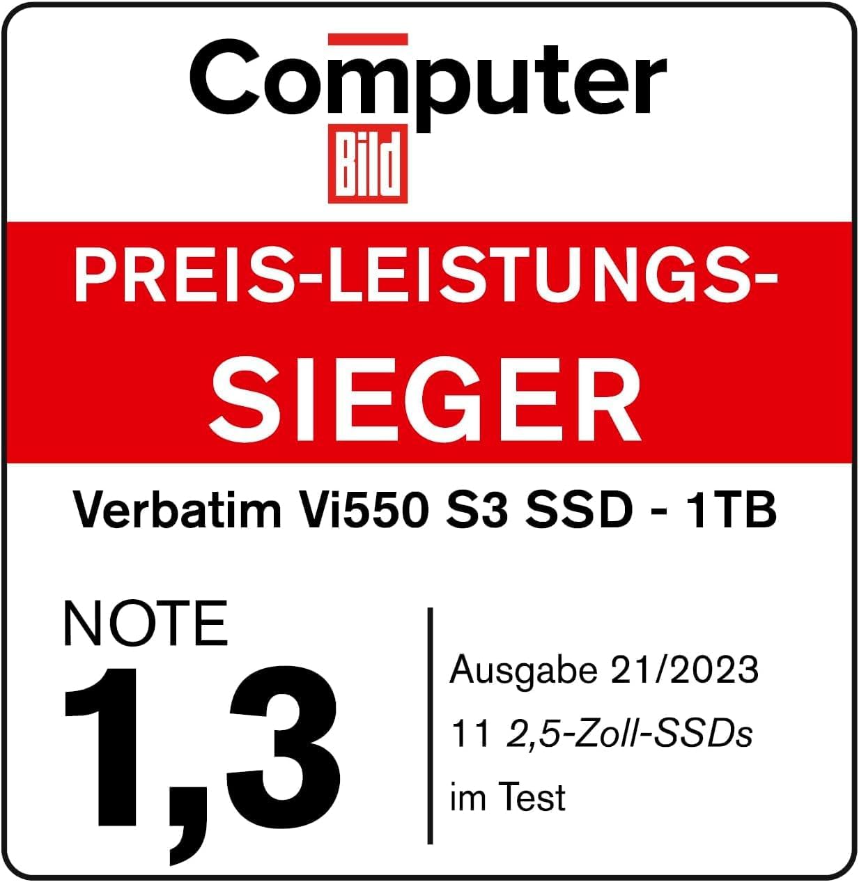 Verbatim Vi550 S3 SSD, internes SSD-Laufwerk mit 2 TB Datenspeicher, Solid State Drive mit 2,5'' SATA III Schnittstelle und 3D-NAND-Technologie, schwarz