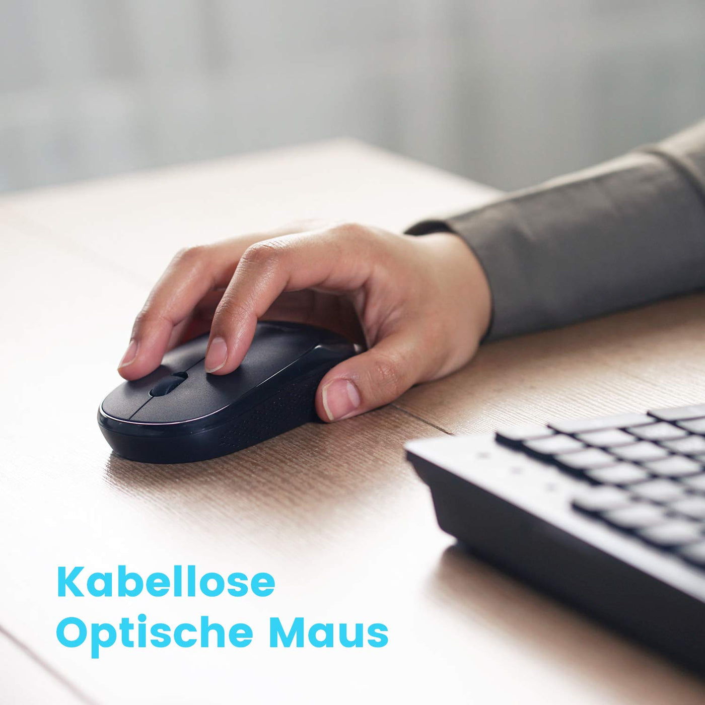 Perixx PERIDUO Kabellose Standard Tastatur und Maus Desktop-Set mit großen Druckbuchstaben, Schwarz, DE QWERTZ Layout 11717