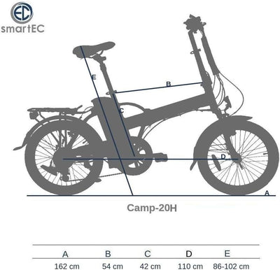 smartEC Camp-20H E-Bike Klapprad 250W Hinterradmotor Li-Ion-Akku 36V/15,6Ah 20 Zoll E-Klapprad E-Faltrad Elektrofahrrad Reichweite 100km bis 25 km/h Modelljahr 2024 (Schwarz)