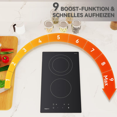 magicplux Glaskeramikkochfeld mit 2 kochfelder 29,5cm, 9 Heizstufen, Berührungssteuerung, Kindersicherung, Timer, Geeignet für alle Kochgeschirre, 3400W