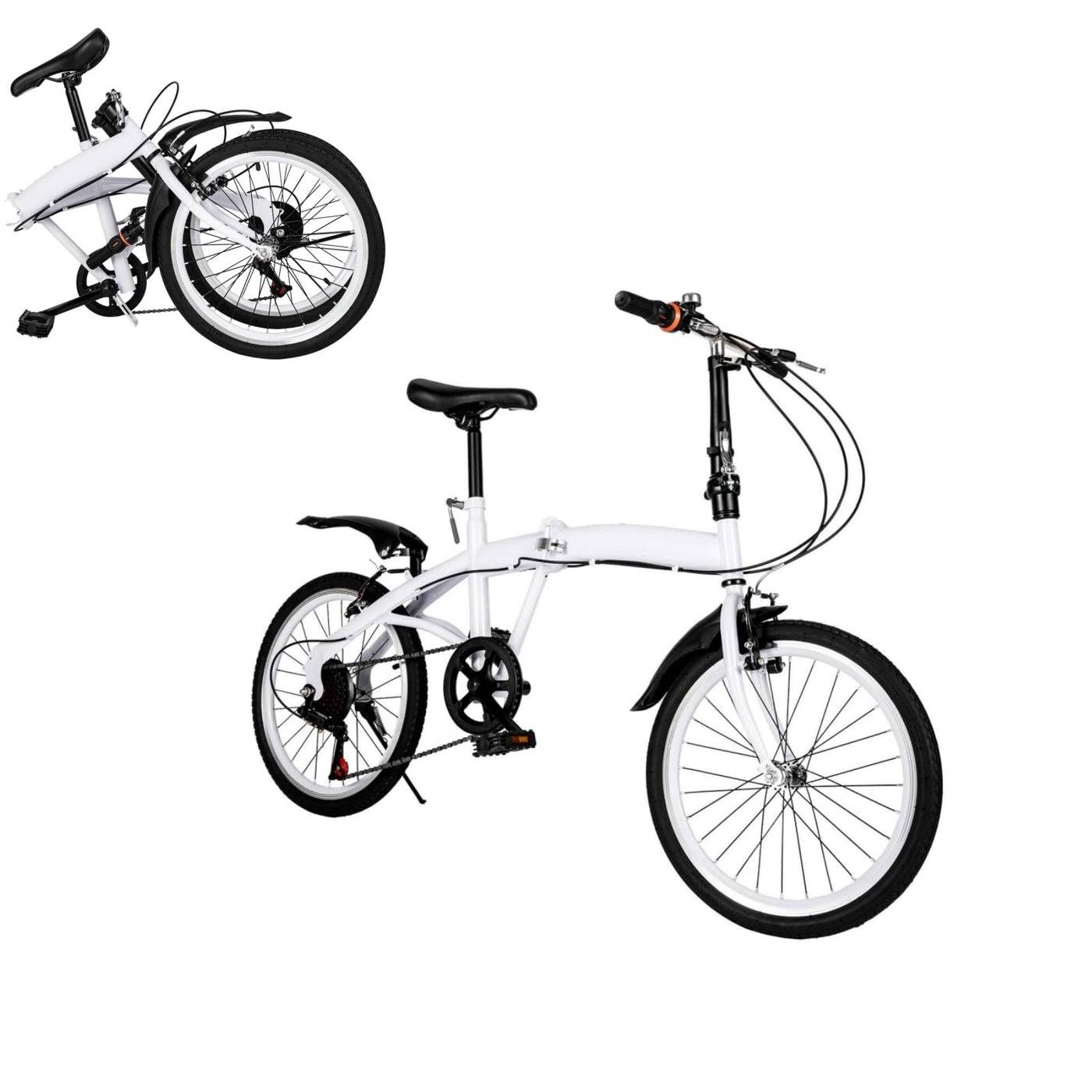 ARBGO 20 Zoll Faltrad, Klapprad, 6 Gang-Schaltung Klappfahrrad, Doppel-V-Bremse Faltrad Klapprad, Karbonstahl Klappbar Fahrräder, Höhenverstellbar, für Sport Outdoor Radfahren Pendeln, Weiß