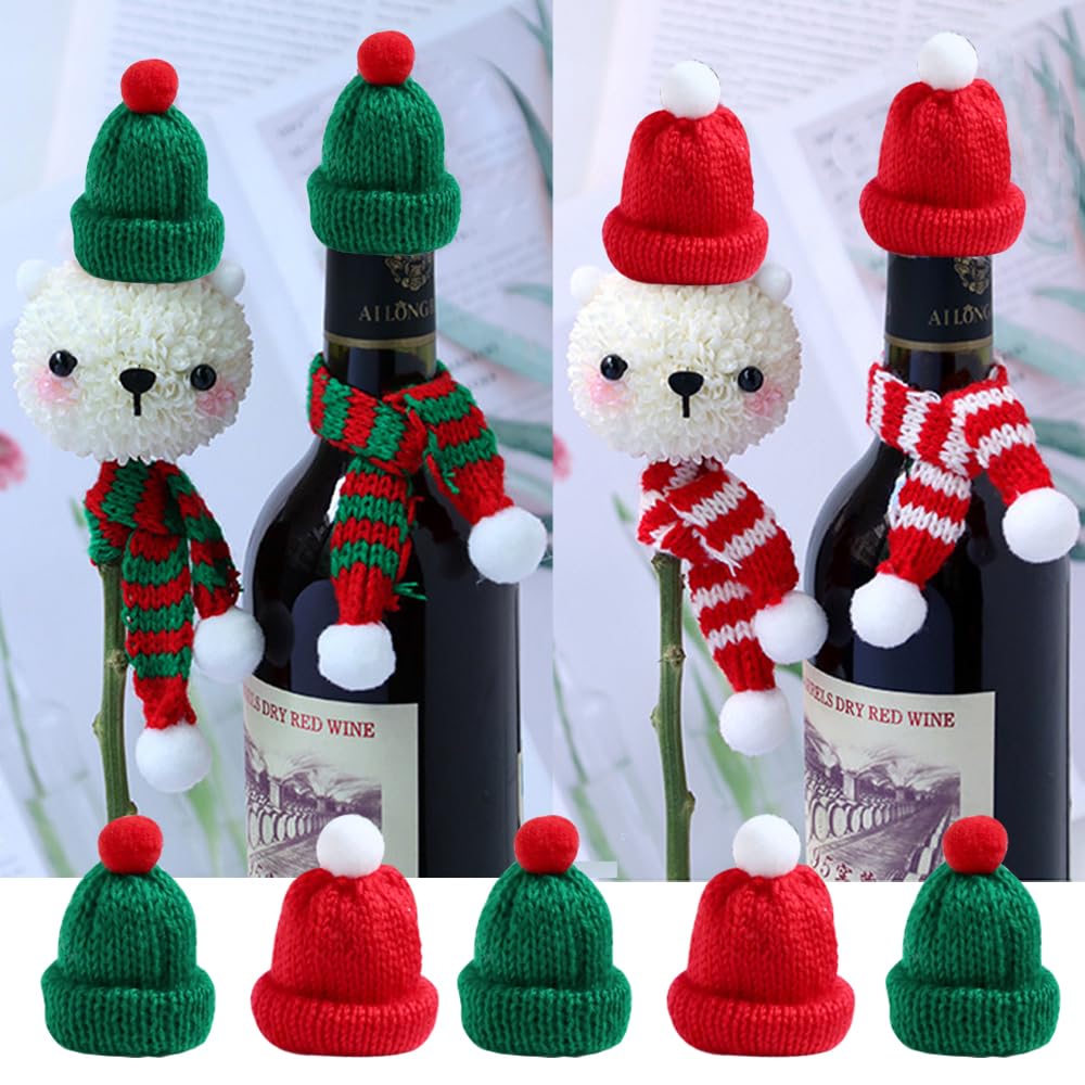 20 Stück Miniatur Puppenhaus Weihnachtsmütze,Wichtel Weihnachtsmütze und Schal Set,Nikolausmütze Klein für Weihnachten Weinflasche Abdeckung,Wichtel Zubehör Weihnachten Deko,Wichtel Adventskalender Zu