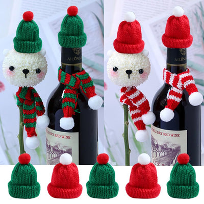 20 Stück Miniatur Puppenhaus Weihnachtsmütze,Wichtel Weihnachtsmütze und Schal Set,Nikolausmütze Klein für Weihnachten Weinflasche Abdeckung,Wichtel Zubehör Weihnachten Deko,Wichtel Adventskalender Zu