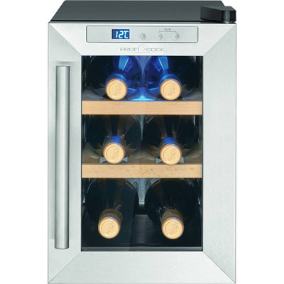 ProfiCook Weinkühlschrank | 6 Flaschen | Getränkekühlschrank | UV-beständige Glastür | Weinkühler | LED-Beleuchtung | 3 Lagerebenen - Davon 2 herausnehmbar | 11-18°C | PC-WK 1231