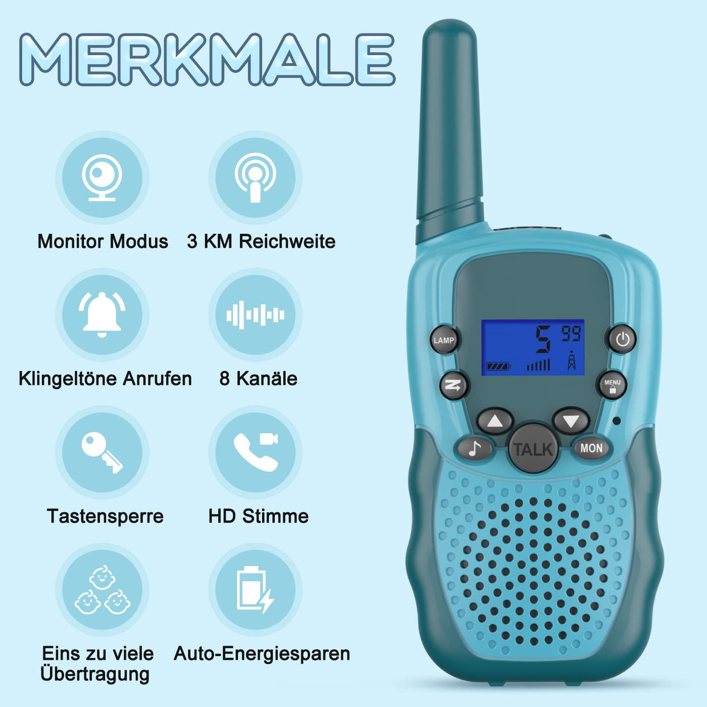 Bakoherp Walkie Talkie Kinder ab 3-12 Jahre, Aufladbar mit 8 Kanäle, Funkgerät Wiederaufladbar mit LED Taschenlampe, VOX Funktion, Klare Stimme für Abenteuer, Camping, Wandern