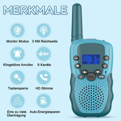 Bakoherp Walkie Talkie Kinder ab 3-12 Jahre, Aufladbar mit 8 Kanäle, Funkgerät Wiederaufladbar mit LED Taschenlampe, VOX Funktion, Klare Stimme für Abenteuer, Camping, Wandern