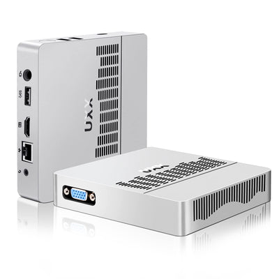 UXX Mini PC Unterstützung 512GB M.2 SSD Erweiterung, N3350 Micro Desktop Computer 64GB eMMC, Gaming PC 4K UHD Dual Display, BT, 2.4/5G WiFi, USB 3.0, HD für Büro/Home (silbrig)