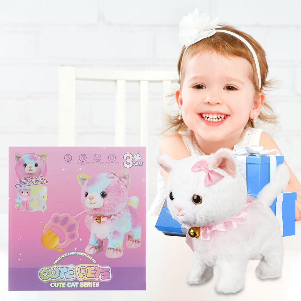 Lotvic Interaktives Haustier Katze, Spielzeug Katze für Kinder, Interaktives Plüschtier Katze mit Gehen, Bellen, Schwanzwedeln, Realistische Interaktive Haustierkatze, für Kinder ab 2 Jahren