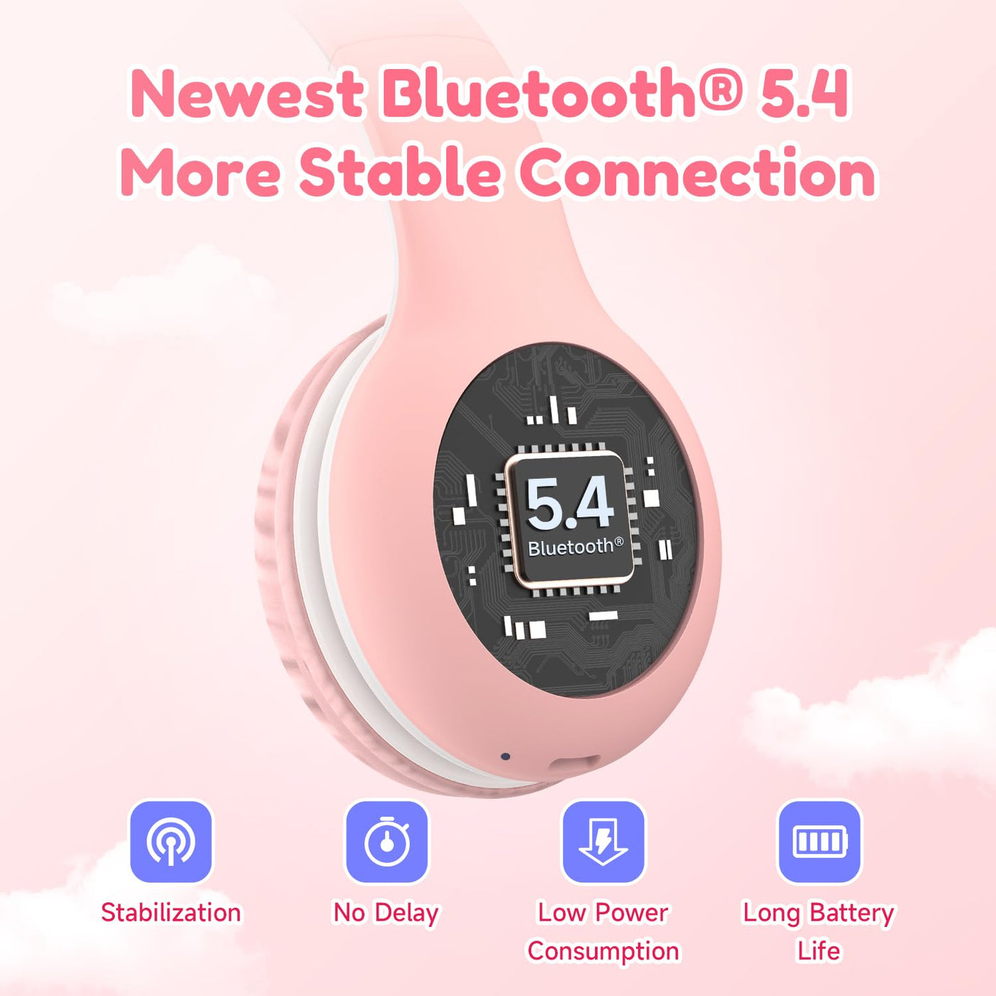 EarFun Bluetooth Kopfhörer Kinder, 85/94dB Lautstärkeregelung, HiFi Sound, HD-Mikrofon, 40 Std Akku, Faltbare, Einstellbar, Kopfhörer Kabellos Bluetooth Kinder für Schule/Reise, Rosa