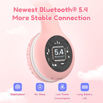 EarFun Bluetooth Kopfhörer Kinder, 85/94dB Lautstärkeregelung, HiFi Sound, HD-Mikrofon, 40 Std Akku, Faltbare, Einstellbar, Kopfhörer Kabellos Bluetooth Kinder für Schule/Reise, Rosa