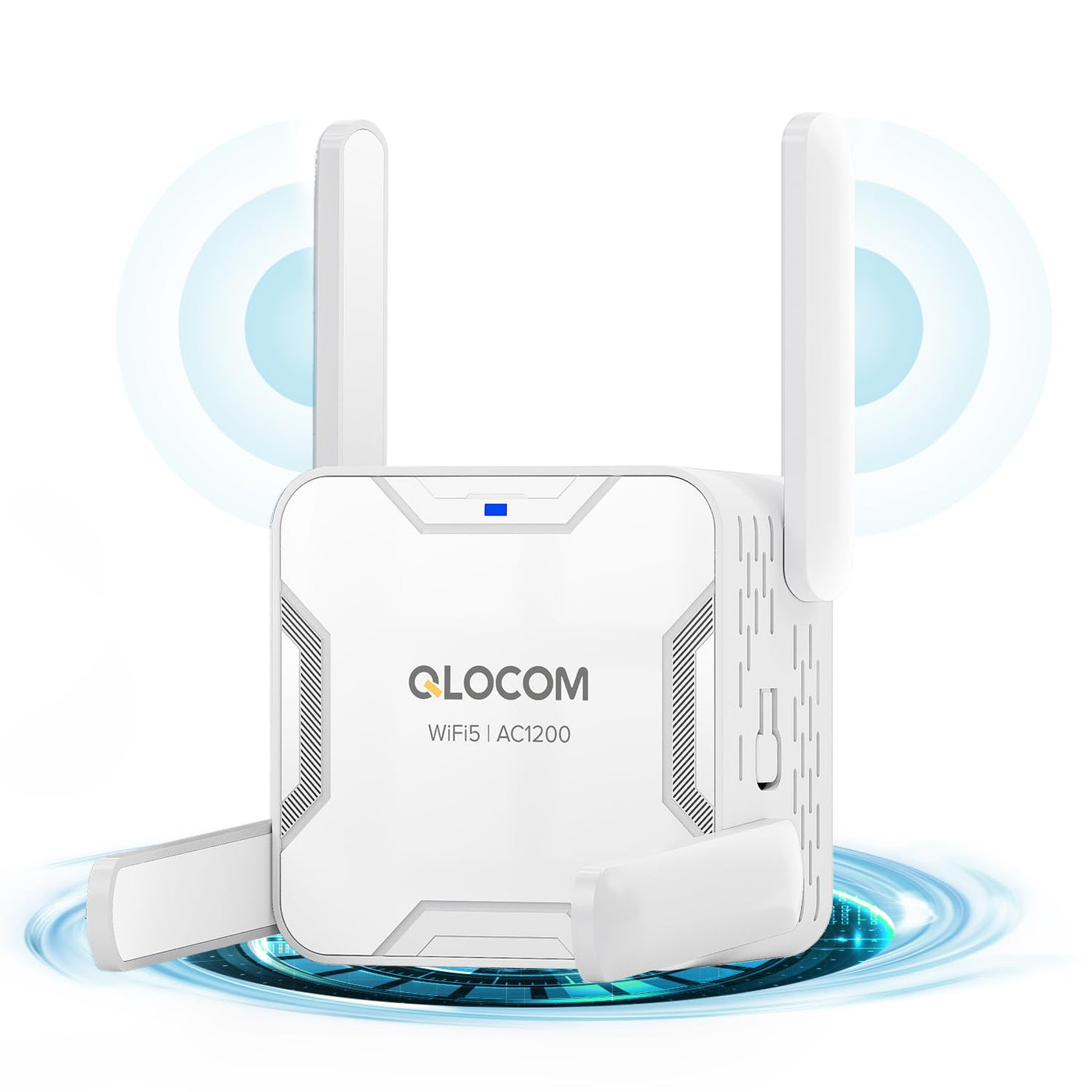 QLOCOM 2025 Neuestes WLAN Verstärker WLAN Repeater AC1200 (867MBit/s 5GHz + 300MBit/s 2,4GHz), DualBand WiFi Internet Verstärker mit Ethernet Port, Kompatibel Allen WLAN Geräten