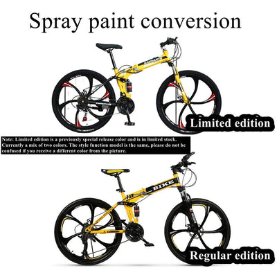Wmmner Faltbares Mountainbike 24/26 Zoll, Mtb-Fahrrad Mit 6 Cutterrad, Gelb/24-Stufige Schicht/26 Zoll
