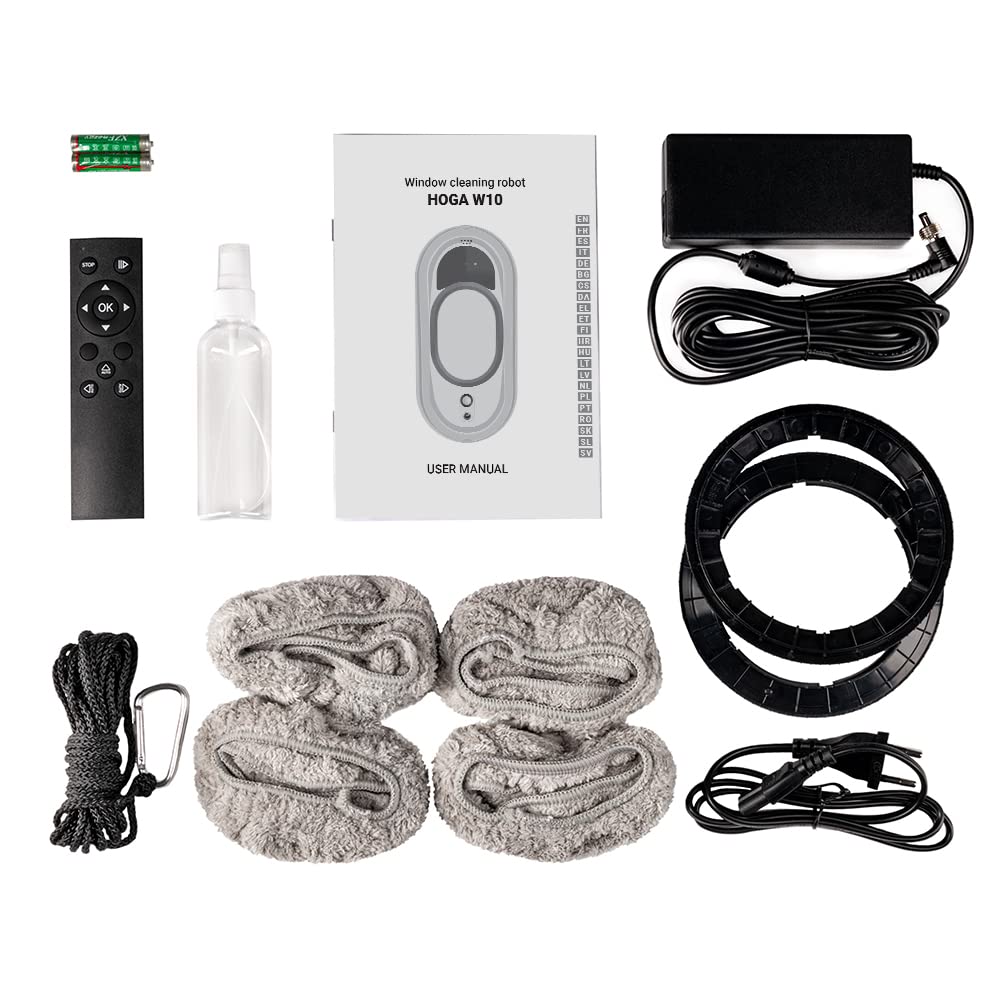 HOGA W10 Fortschrittlicher Fensterreinigungsroboter, mit Sicherheitsseil, Fernbedienung und 10 Reinigungstüchern - Unübertroffene Effizienz und Sicherheit bei der automatischen Fensterreinigung