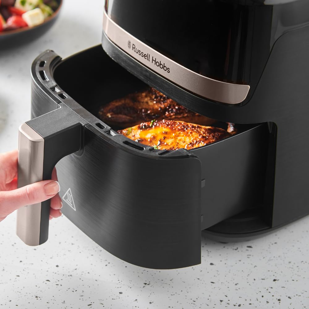 Russell Hobbs Heißluftfritteuse L 4,3L Rapid AirFryer [sehr kleines Gehäuse, sehr leise, 9 Programme] SatisFry (spülmaschinenfest, Fritteuse ohne Öl, TouchScreen, Grillen, Backen, Braten etc) 27610-56