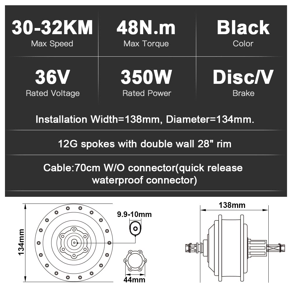 SEASON 28'' E-Bike Umbausatz 36V 350W Brushless Getriebe Hinterrad Nabenmotor, passend für Kassette 8/9/10 Gang, mit LCD Anzeige